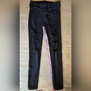 American Eagle distressed midrise hi-stretch black jeggings sz 4 x-long